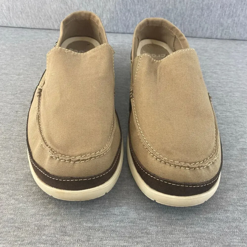 Crocs Men's Slip-On Canvas Boat Shoe in Tan/Brown